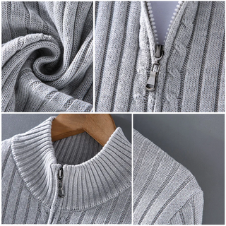 Fenwick | Men's Ribbed Knit Cardigan with Stand Collar and Full Zipper Closure