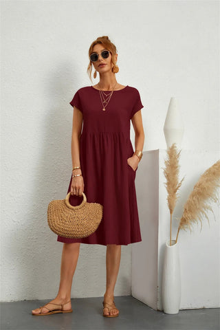 Zoe | Women's Short Sleeve Midi Dress with Pockets