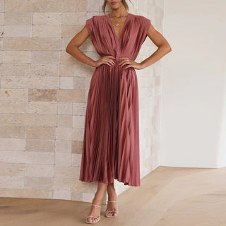 Cashmira | Women's Pleated Dress with V-neck and Sleeveless