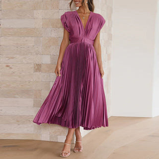 Cashmira | Women's Pleated Dress with V-neck and Sleeveless