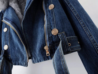 Thalassa | Women’s Cropped Denim Jacket with Shaggy Fur Collar