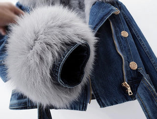 Thalassa | Women’s Cropped Denim Jacket with Shaggy Fur Collar