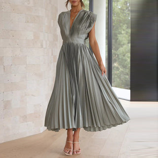 Cashmira | Women's Pleated Dress with V-neck and Sleeveless