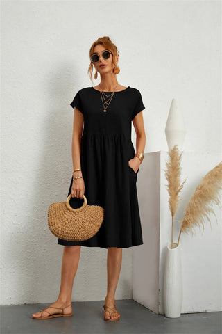 Zoe | Women's Short Sleeve Midi Dress with Pockets