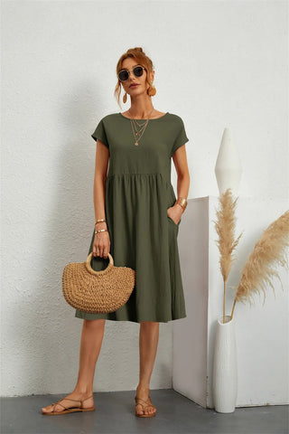Zoe | Women's Short Sleeve Midi Dress with Pockets