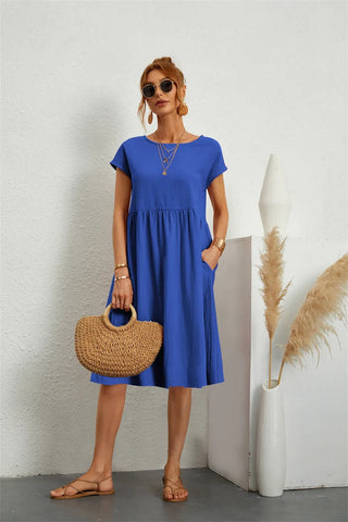 Zoe | Women's Short Sleeve Midi Dress with Pockets