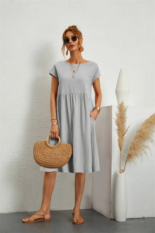 Zoe | Women's Short Sleeve Midi Dress with Pockets