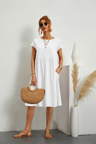 Zoe | Women's Short Sleeve Midi Dress with Pockets