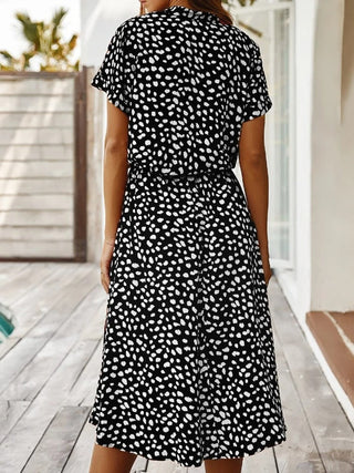 Galina | Polka Dot Midi Dress for Women with Short Sleeves and Tie-Waist V-Neck