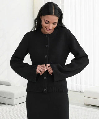 Elisia | Women’s Tailored Knit Top with Subtle Bell Sleeves in Warm Ivory