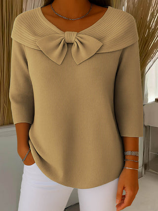 Daphne | Women's V-Neck Knitted Top with Ribbed Collar Overlay