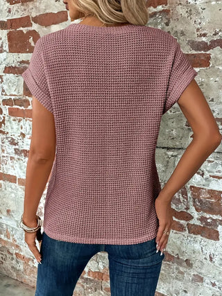 Laifa | Women’s Waffle Knit Pullover Top with Batwing Sleeves and Cross-Wrap Front Hem Design