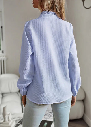 Senia | Ruffle-Trim Long-Sleeve Blouse with Button-Down Front and Comfortable Fit for Women