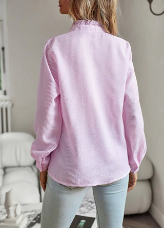 Senia | Ruffle-Trim Long-Sleeve Blouse with Button-Down Front and Comfortable Fit for Women