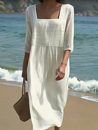 Mirna | Women’s Square Neck Midi Dress with Half Sleeves
