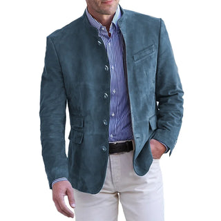 Terrence | Men’s Suede Blazer with Stand Collar and Single-Breasted Closure