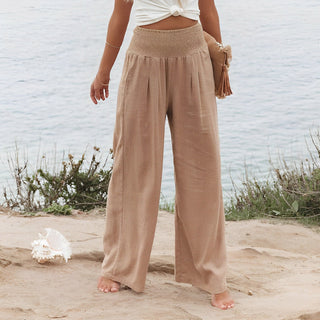 Amelyn | Women’s High-Waisted Cotton Linen Palazzo Pants with Wide Leg Design