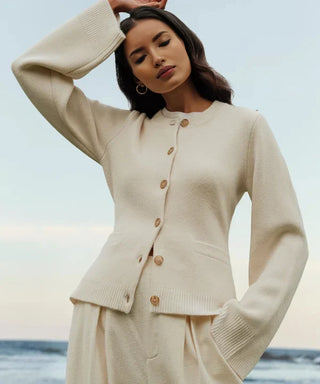 Elisia | Women’s Tailored Knit Top with Subtle Bell Sleeves in Warm Ivory