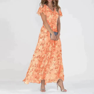 Dahlia | Women’s Floral Maxi Dress with Ruffle Short Sleeves
