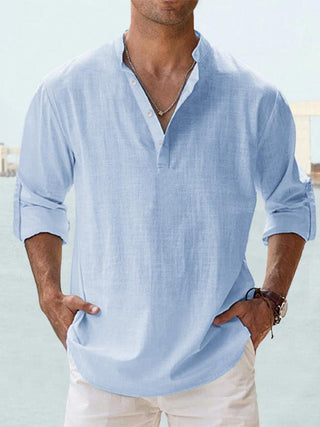 Gino | Men’s Long Sleeve Stand Collar Shirt with Mandarin Collar in Breathable Fabric