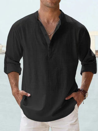 Gino | Men’s Long Sleeve Stand Collar Shirt with Mandarin Collar in Breathable Fabric