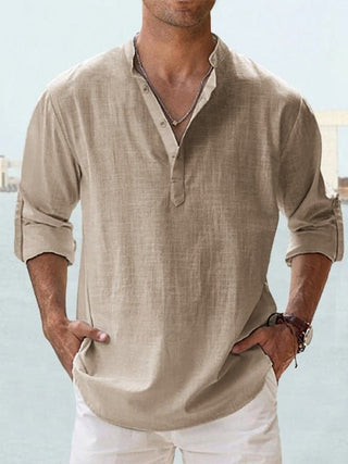 Gino | Men’s Long Sleeve Stand Collar Shirt with Mandarin Collar in Breathable Fabric