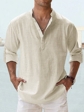 Gino | Men’s Long Sleeve Stand Collar Shirt with Mandarin Collar in Breathable Fabric