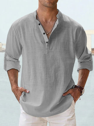 Gino | Men’s Long Sleeve Stand Collar Shirt with Mandarin Collar in Breathable Fabric