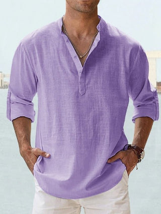 Gino | Men’s Long Sleeve Stand Collar Shirt with Mandarin Collar in Breathable Fabric