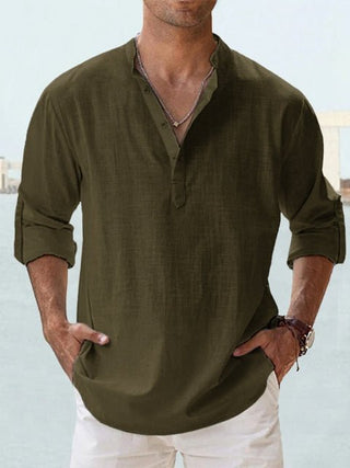 Gino | Men’s Long Sleeve Stand Collar Shirt with Mandarin Collar in Breathable Fabric