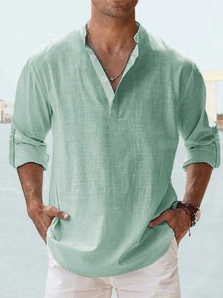 Gino | Men’s Long Sleeve Stand Collar Shirt with Mandarin Collar in Breathable Fabric