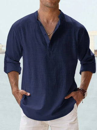 Gino | Men’s Long Sleeve Stand Collar Shirt with Mandarin Collar in Breathable Fabric