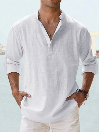 Gino | Men’s Long Sleeve Stand Collar Shirt with Mandarin Collar in Breathable Fabric