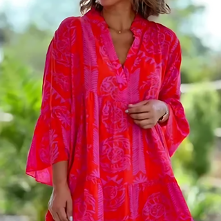 Sheena | Women's Patterned V-Neck Bohemian Shift Dress