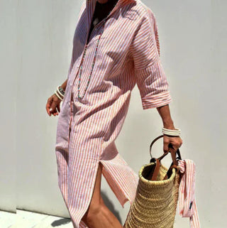 Venus | Women's Classic Long Sleeve Striped Shirt Dress