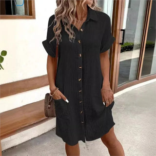 Delphine | Cotton Linen Blend Button-Down Shirt Dress for Women