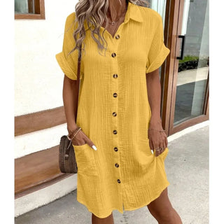 Delphine | Cotton Linen Blend Button-Down Shirt Dress for Women