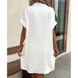 Delphine | Cotton Linen Blend Button-Down Shirt Dress for Women