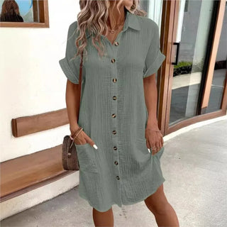 Delphine | Cotton Linen Blend Button-Down Shirt Dress for Women