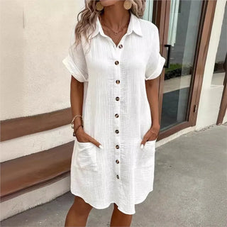 Delphine | Cotton Linen Blend Button-Down Shirt Dress for Women