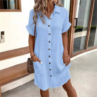 Delphine | Cotton Linen Blend Button-Down Shirt Dress for Women