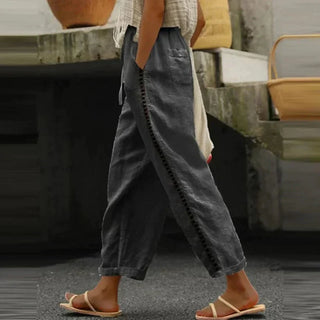 Amabel | Linen-Blend Wide-Leg Pants for Women with Drawstring Waist
