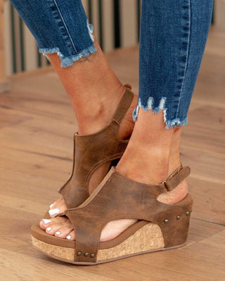 Adhara | Women’s Threaded Pear Adhara Stitching Studded Wedge Sandals