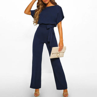 Ulrica | Short Sleeve Jumpsuit with Tie Waist and Straight-Leg Design for Women