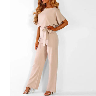 Ulrica | Short Sleeve Jumpsuit with Tie Waist and Straight-Leg Design for Women