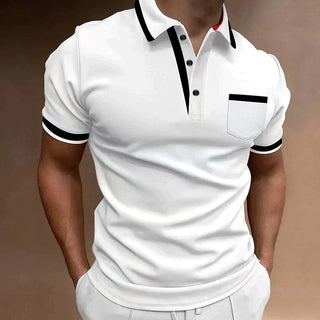 Magnus | Short Sleeve Slim Fit Polo Shirt for Men with Button Placket and Ribbed Cuffs