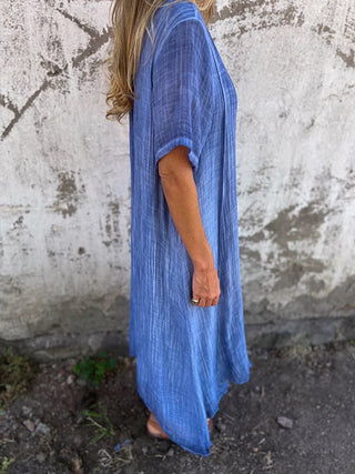 Eulalia | Women’s Cotton and Linen V-Neck Midi DressWomen’s Cotton and Linen V-Neck Midi Dress