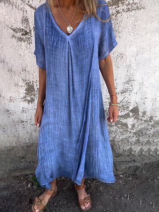 Eulalia | Women’s Cotton and Linen V-Neck Midi DressWomen’s Cotton and Linen V-Neck Midi Dress