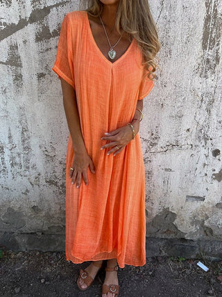 Eulalia | Women’s Cotton and Linen V-Neck Midi DressWomen’s Cotton and Linen V-Neck Midi Dress