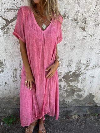 Eulalia | Women’s Cotton and Linen V-Neck Midi DressWomen’s Cotton and Linen V-Neck Midi Dress